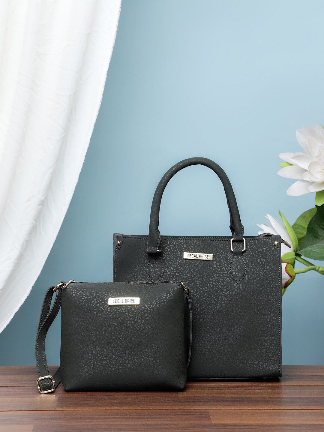 

LEGAL BRIBE Pack of 2 PU Structured Handheld Bag, Olive