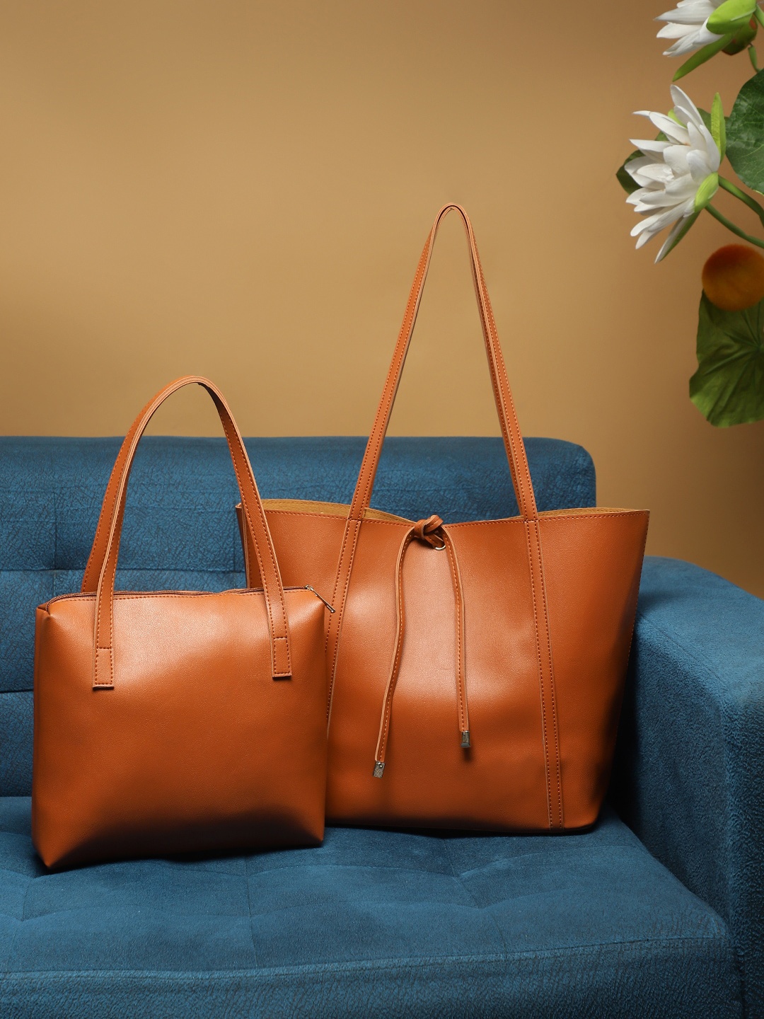 

LEGAL BRIBE Pack of 2 PU Structured Shoulder Bag, Tan