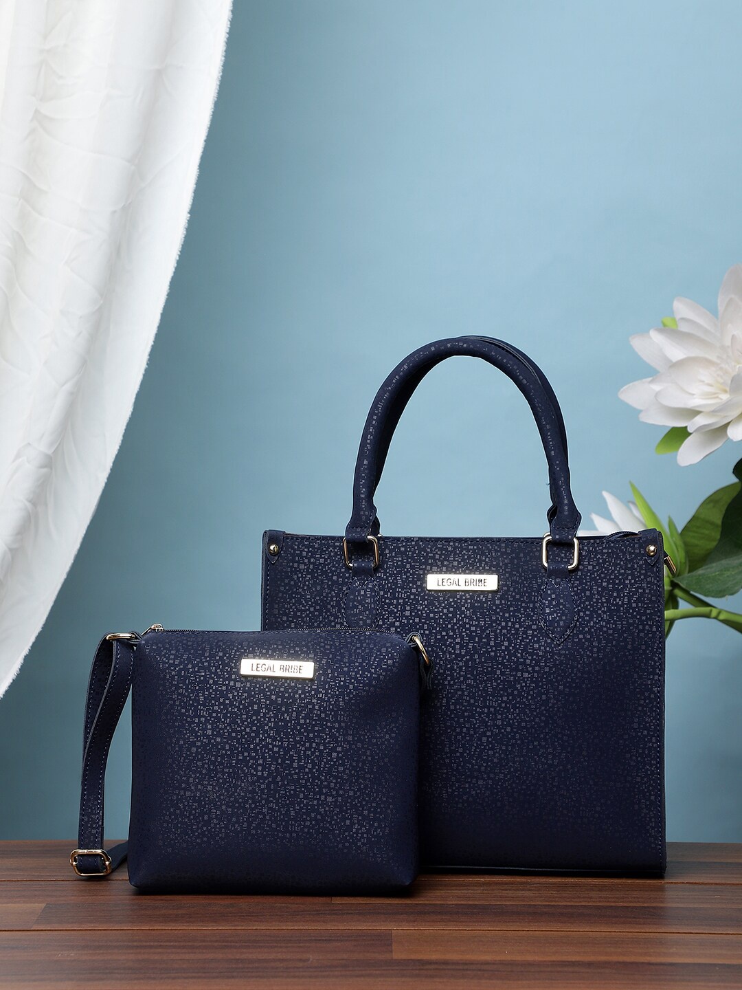 

LEGAL BRIBE Pack of 2 PU Structured Handheld Bag, Blue