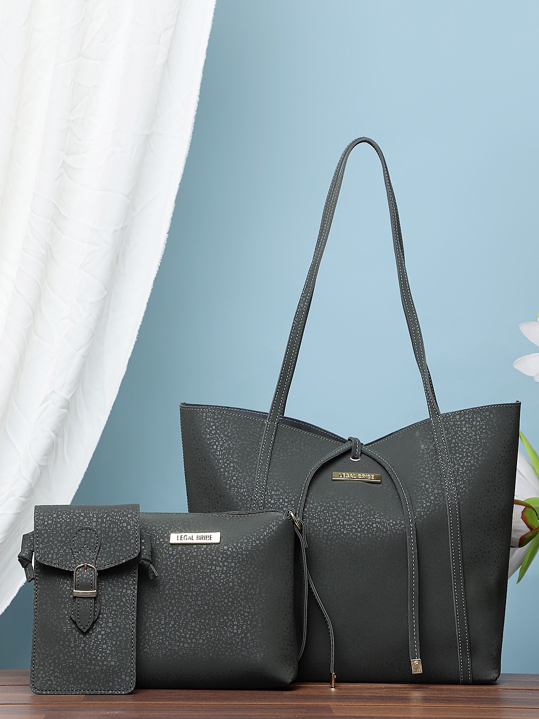 

LEGAL BRIBE Pack of 3 Textured Tote Bag, Olive
