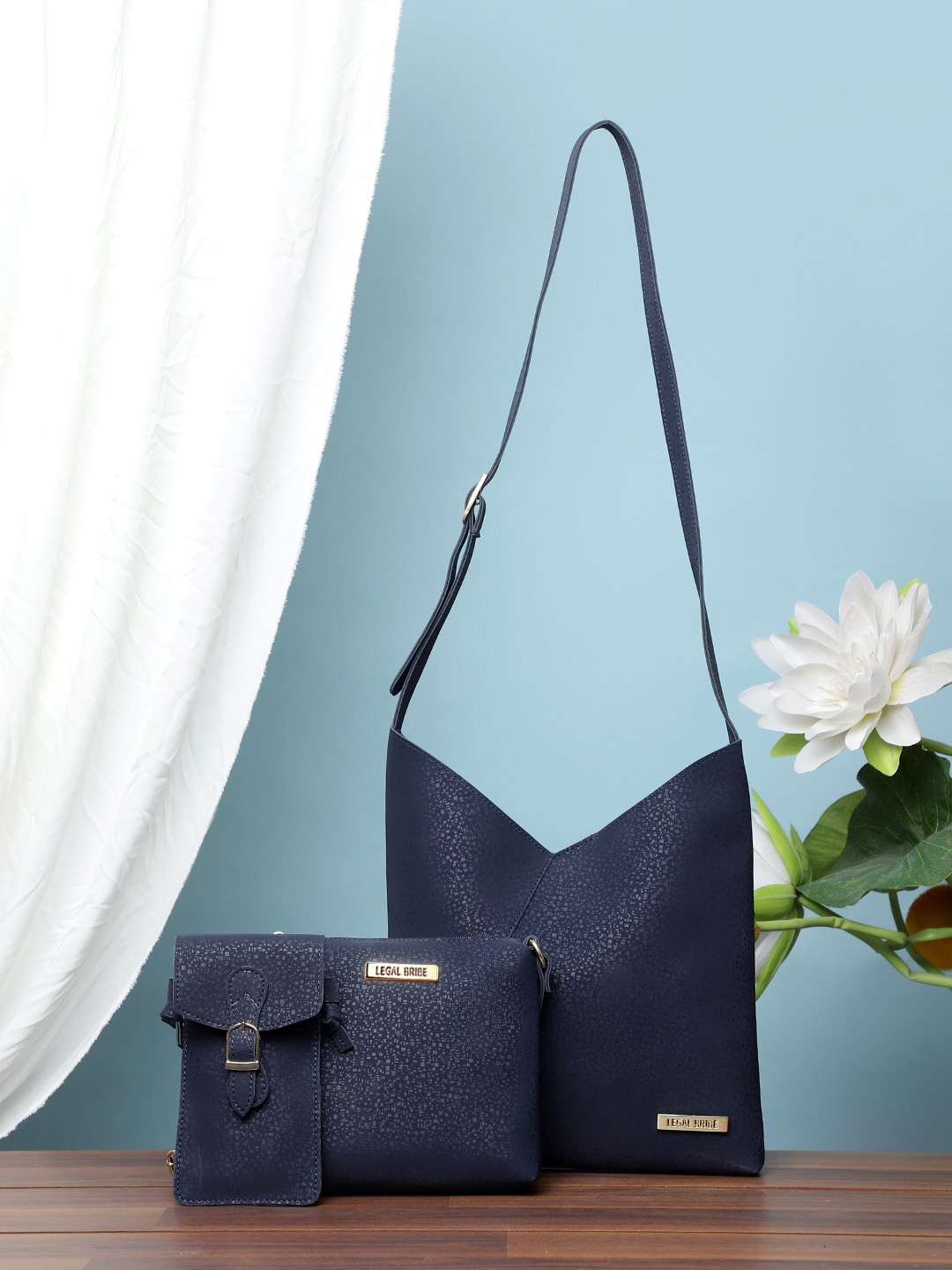 

LEGAL BRIBE Pack Of 3 Printed Structured Sling Bag, Blue