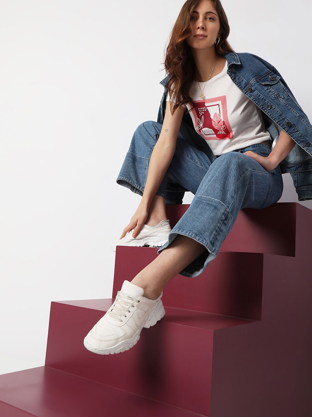 Vero Moda Women Printed Regular Fit Cotton T-shirt, Off white