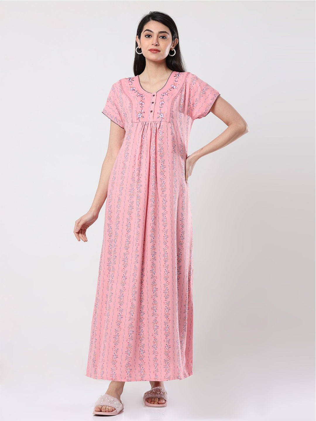 

9shines Label Printed Maxi Nightdress, Pink