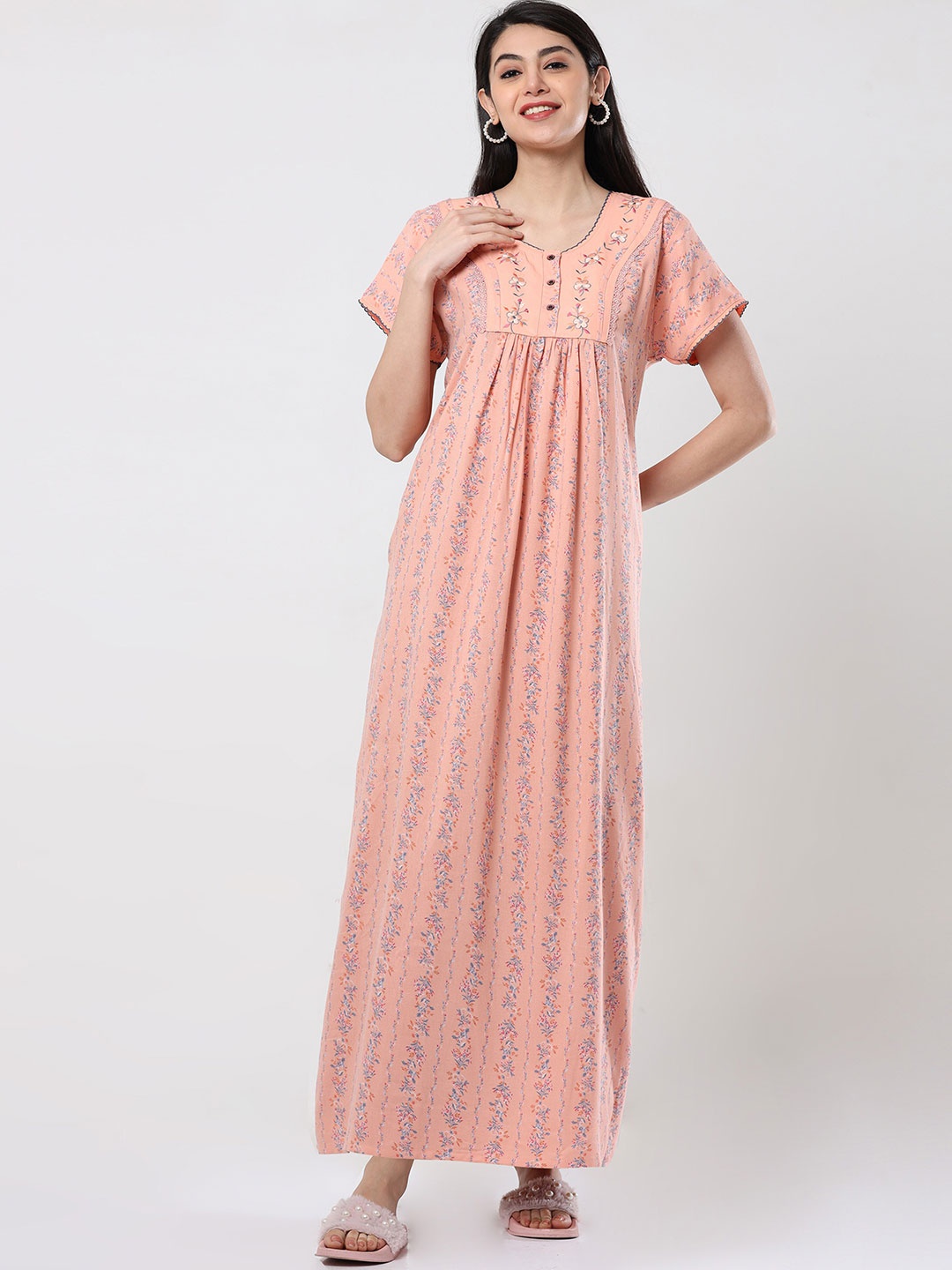 

9shines Label Printed Maxi Nightdress, Peach