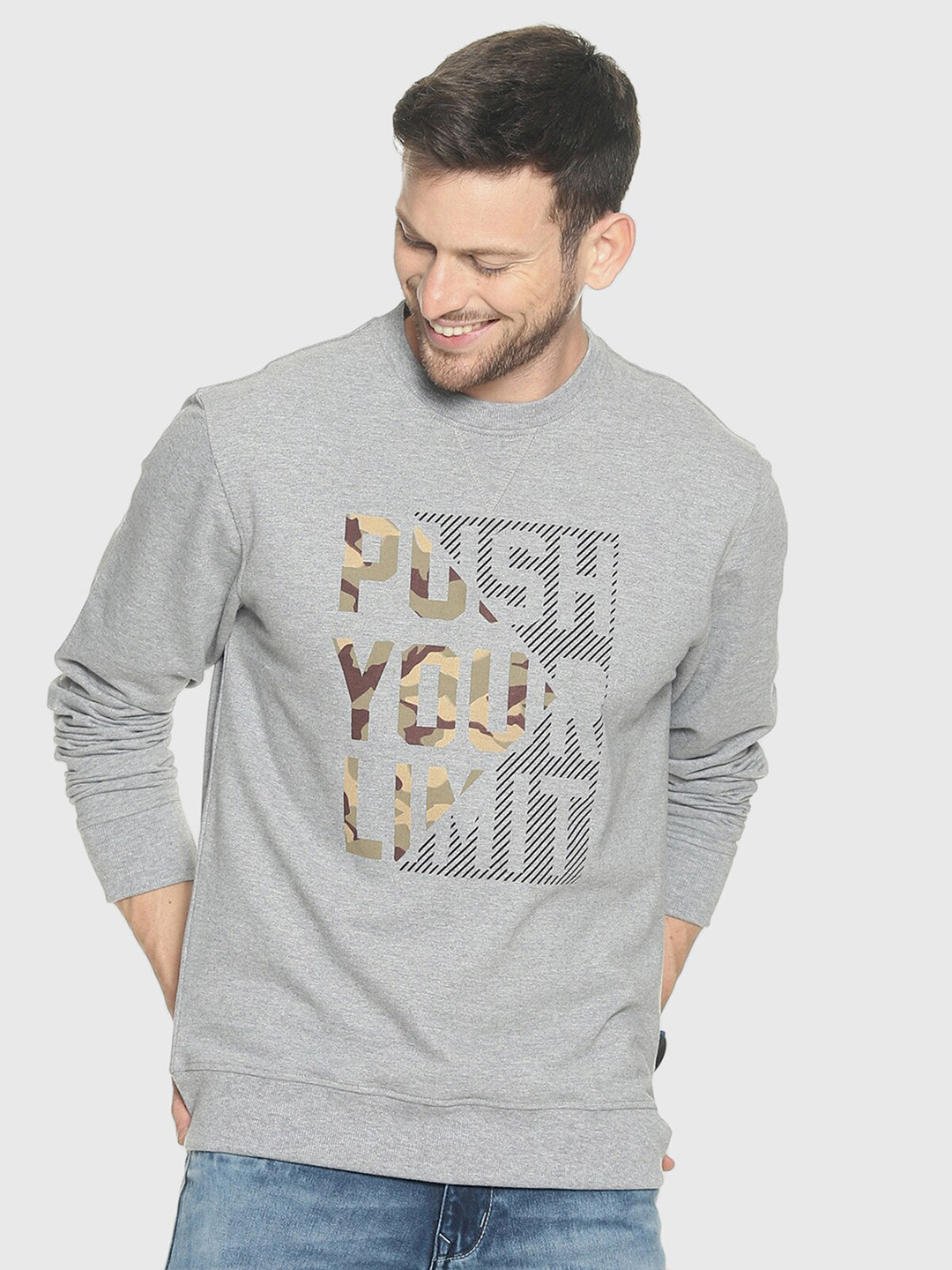 

Y&I Men Printed Long Sleeve Cotton Sweatshirt, Grey