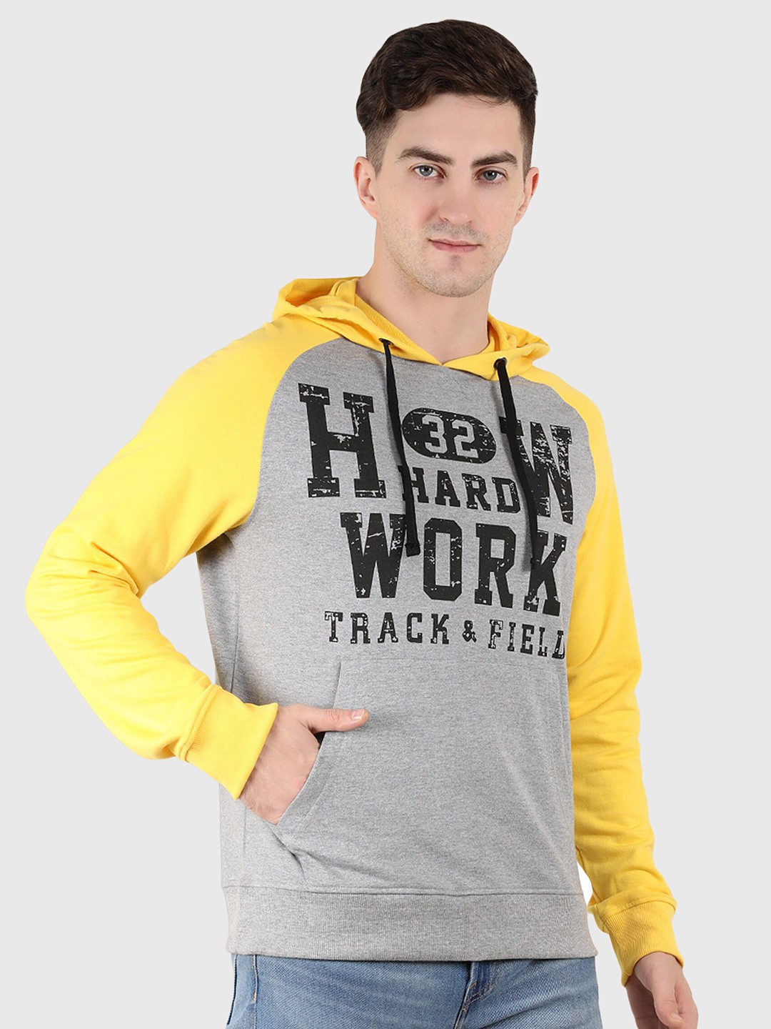 

Y&I Men Printed Hooded Cotton Sweatshirt, Grey