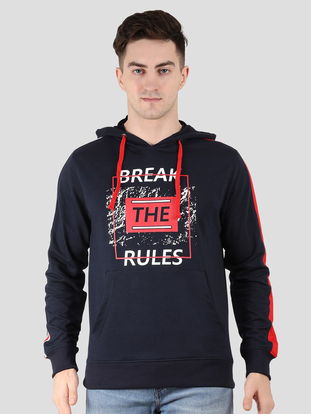 

Y&I Men Printed Hooded Cotton Sweatshirt, Navy blue