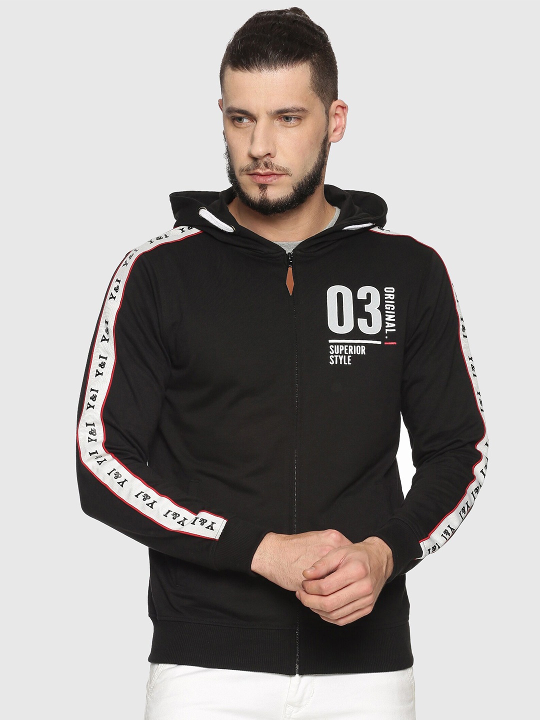 

Y&I Men Printed Hooded Cotton Sweatshirt, Black