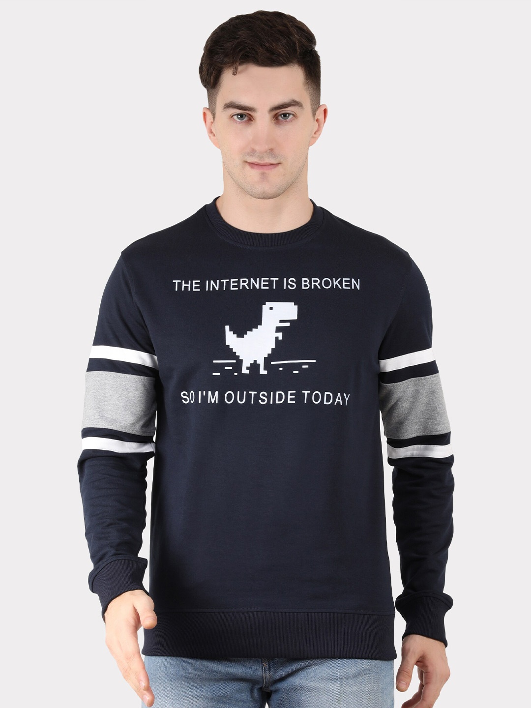 

Y&I Men Printed Cotton Sweatshirt, Navy blue