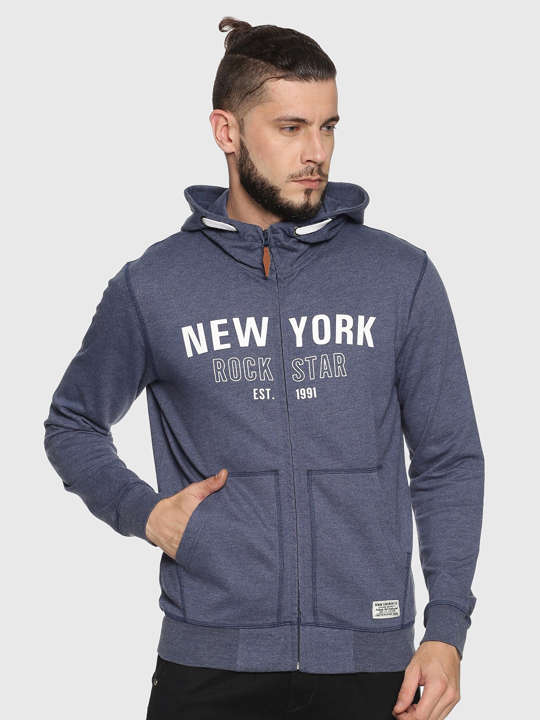 

Y&I Men Printed Hooded Cotton Sweatshirt, Navy blue