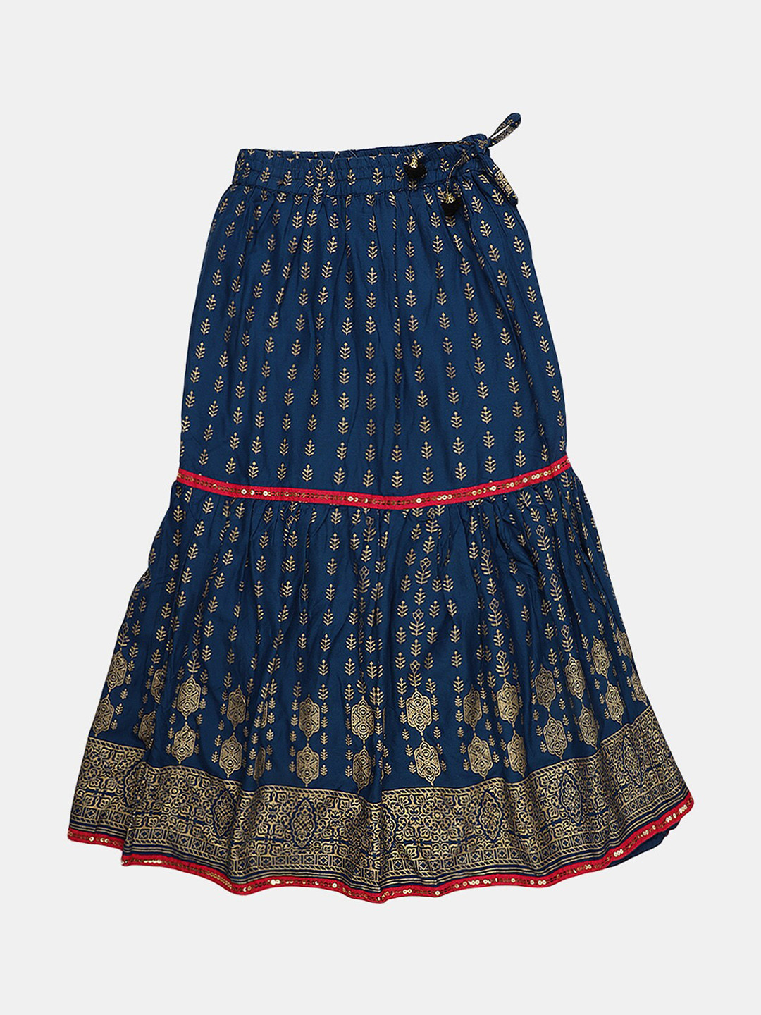 

V-Mart Girls Ethnic Printed Flared Maxi Skirt, Blue
