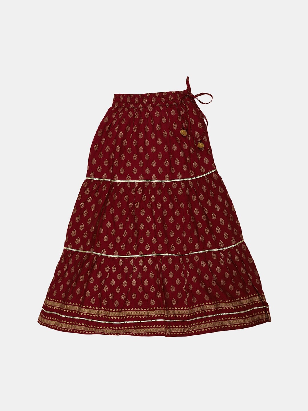 

V-Mart Girls Printed Flared Knee Length Skirt, Maroon