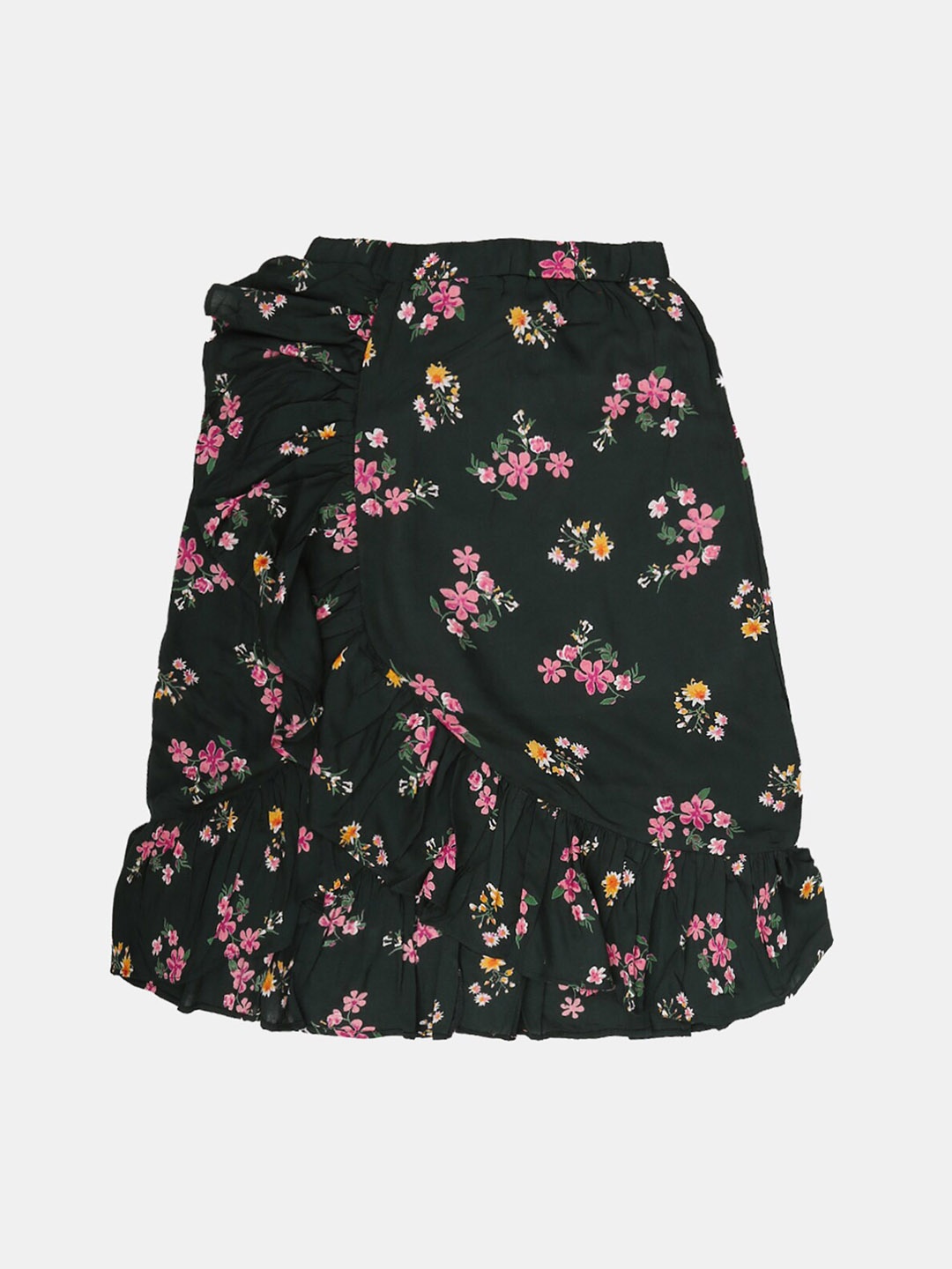 

V-Mart Girls Floral Printed Wrap Skirt, Black