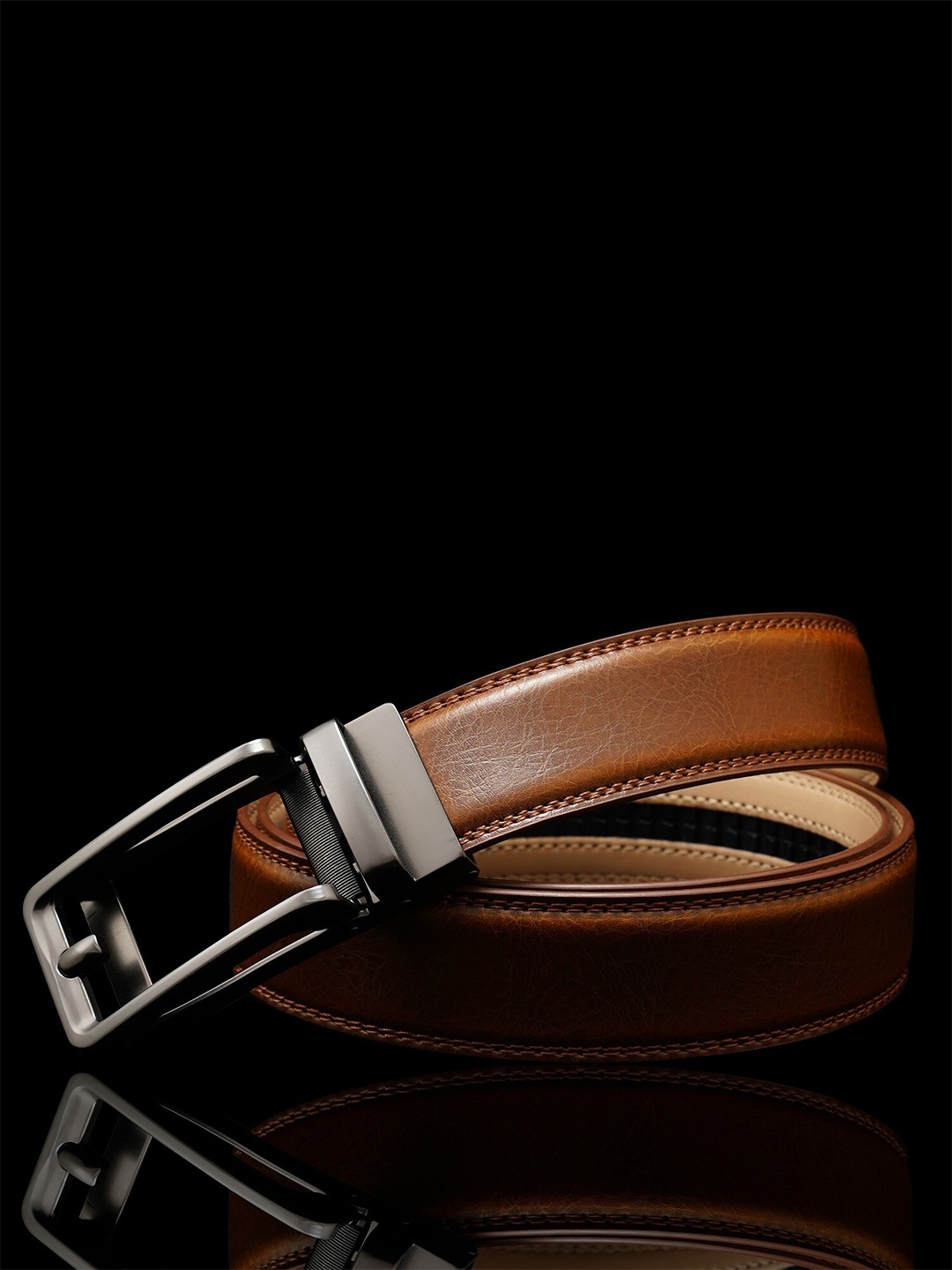 

NAEVE Men Textured Leather Slider Buckle Formal Belt, Brown