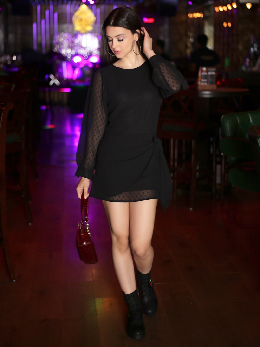 

Sera Embroidered Chiffon Sheath Mini Dress, Black