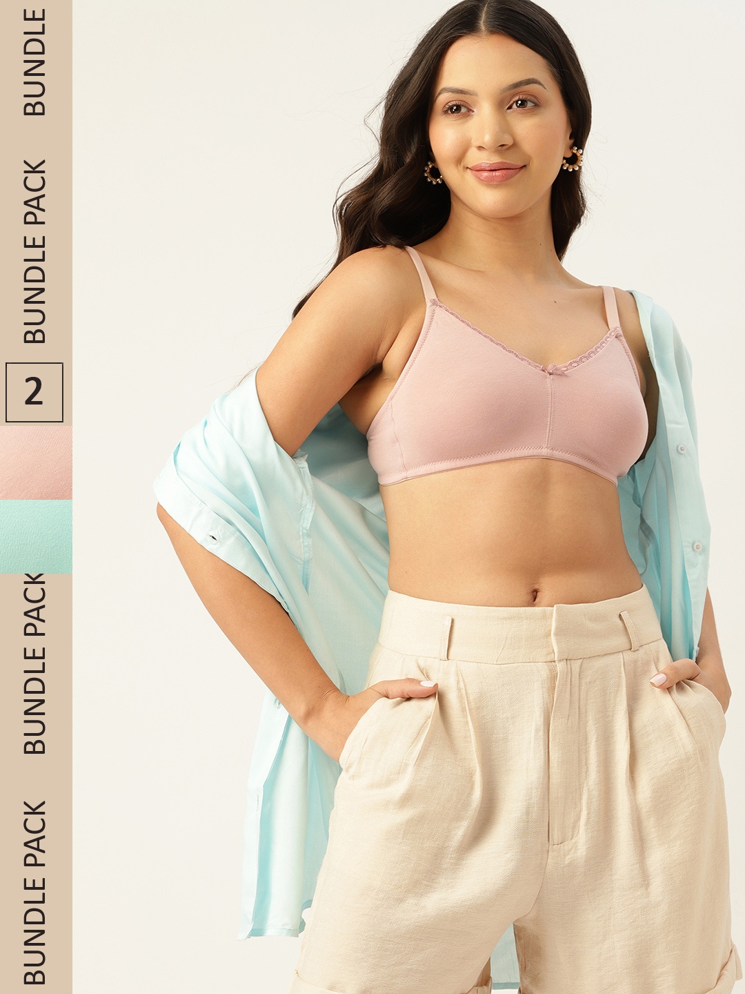 

DressBerry Pack of 2 Solid T-Shirt Bra, Green