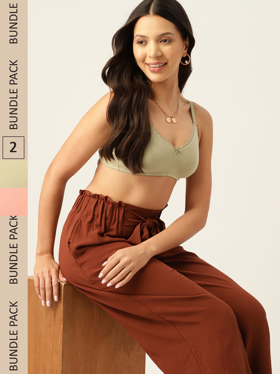 

DressBerry Pack Of 2 Non-Padded Lace Detail Everyday Bra, Green