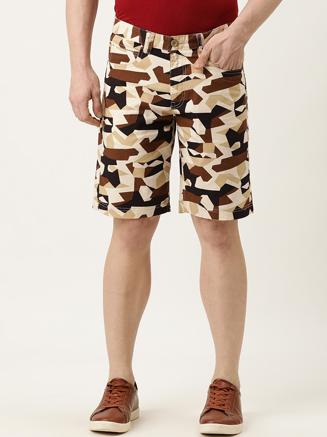 

IVOC Men Camouflage Printed Cotton Shorts, Brown