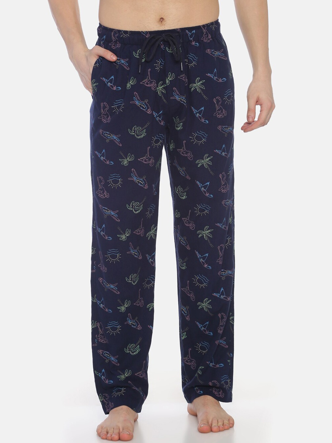 

Bene Kleed Men Printed Pure Cotton Lounge Pant, Navy blue