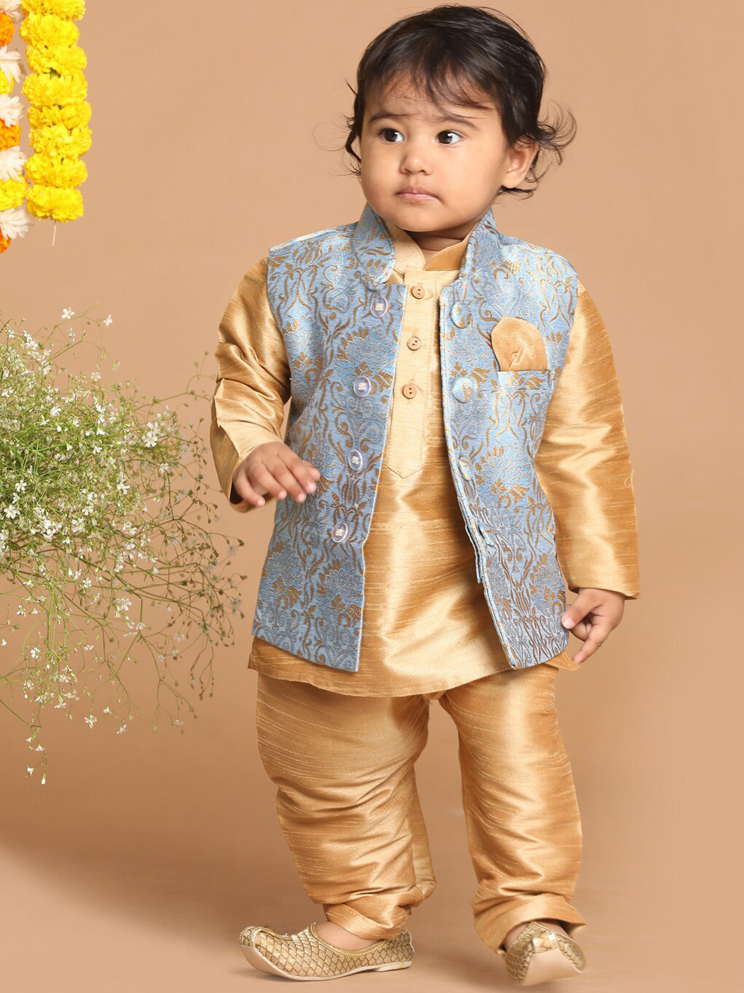 

VASTRAMAY SISHU Boys Woven Design Sleeveless Nehru Jacket, Grey