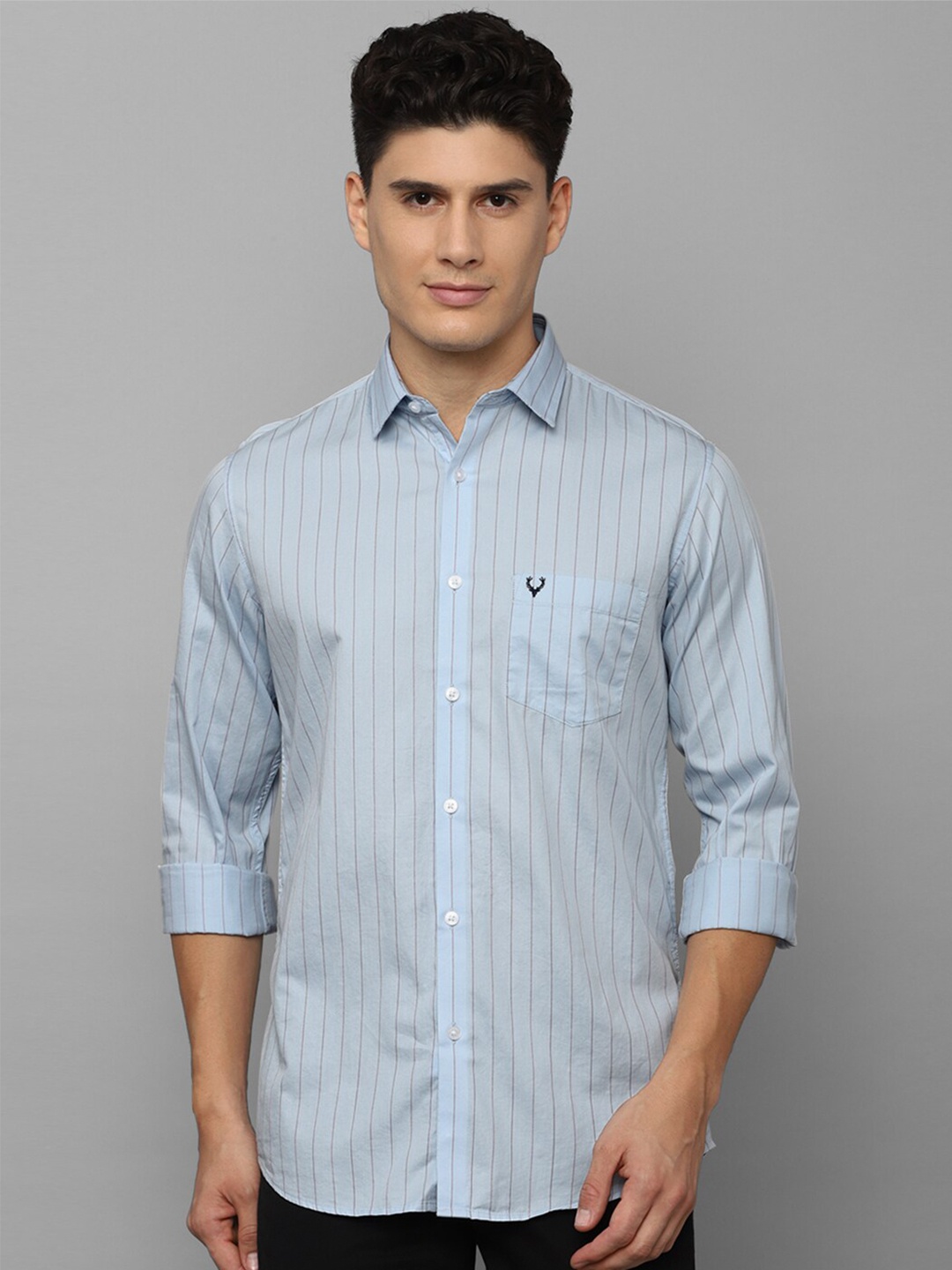 

Allen Solly Men Slim Fit Striped Pure Cotton Casual Shirt, Blue