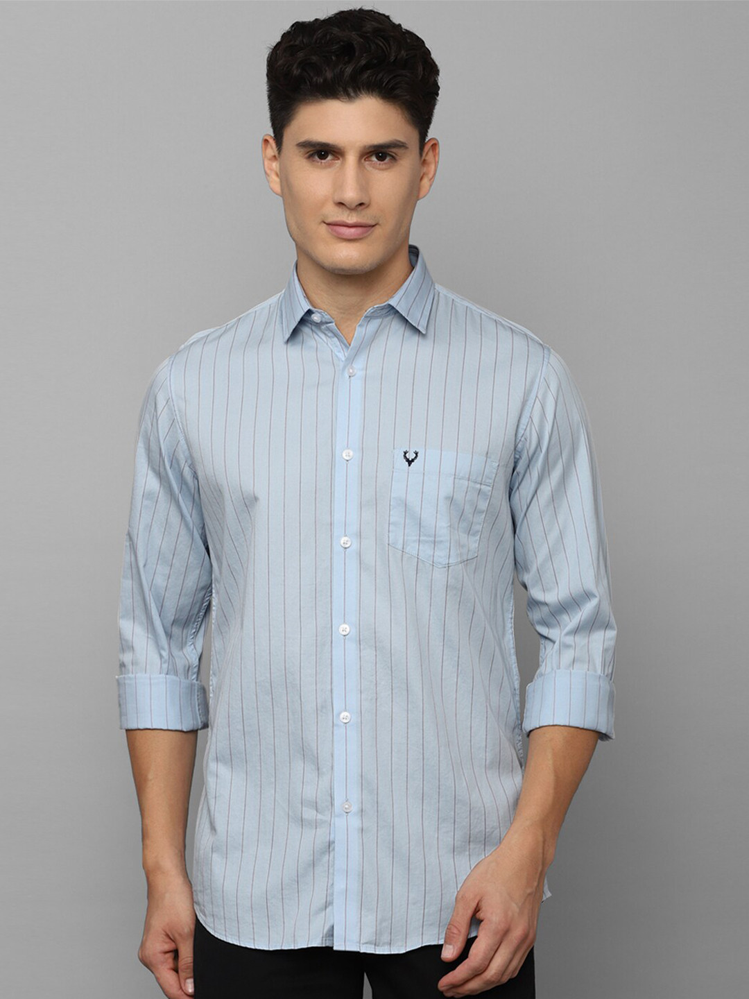 

Allen Solly Men Slim Fit Striped Casual Pure Cotton Shirt, Blue