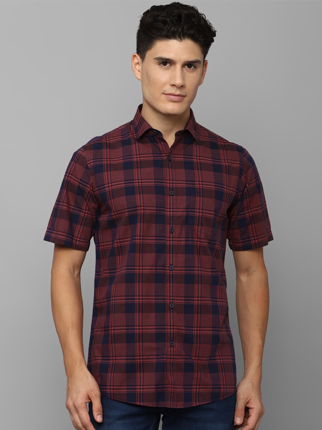 

Allen Solly Men Slim Fit Checked Casual Cotton Shirt, Maroon