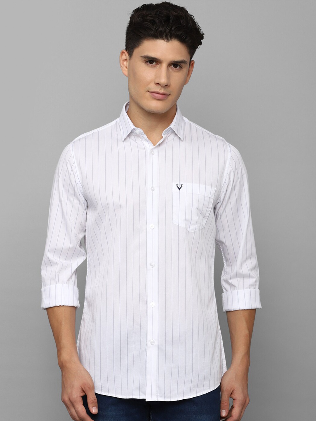 

Allen Solly Men Slim Fit Striped Casual Cotton Shirt, White