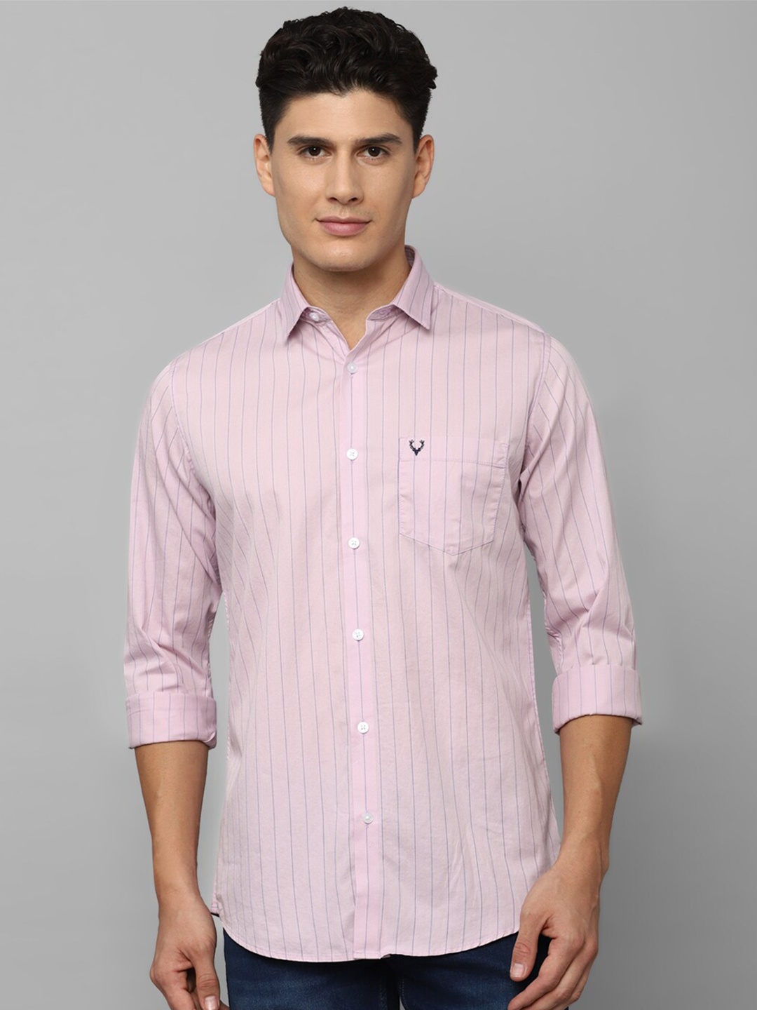 

Allen Solly Men Slim Fit Striped Casual Cotton Shirt, Pink