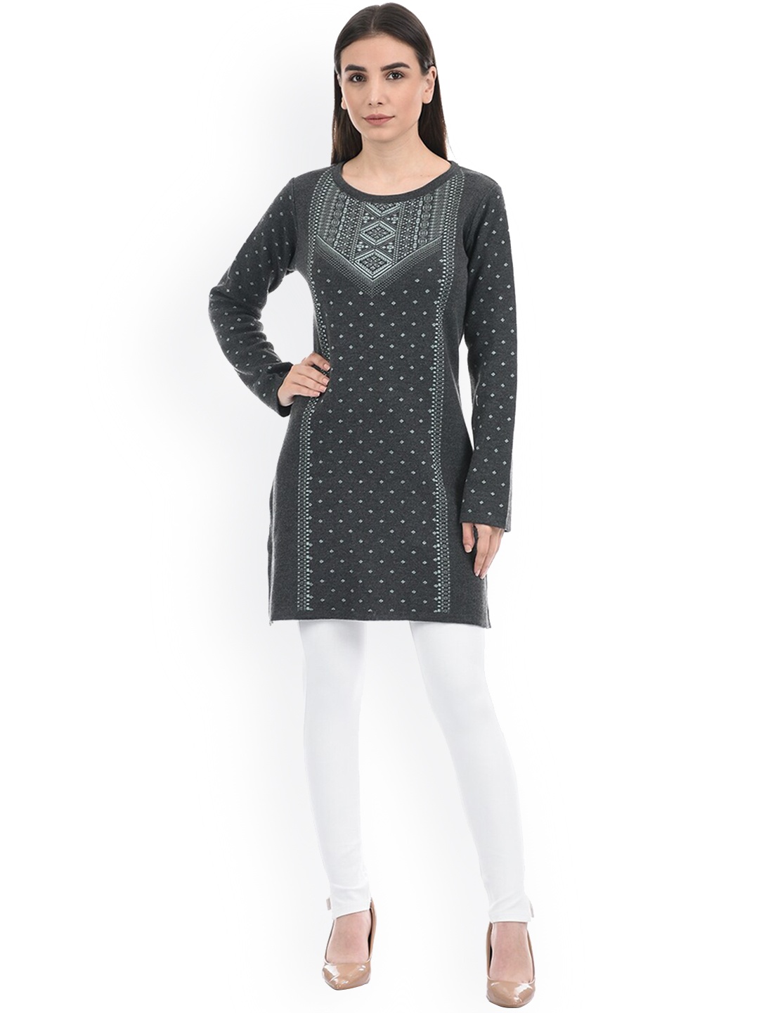 

American Eye Women Geometric Printed Acrylic Kurta, Grey