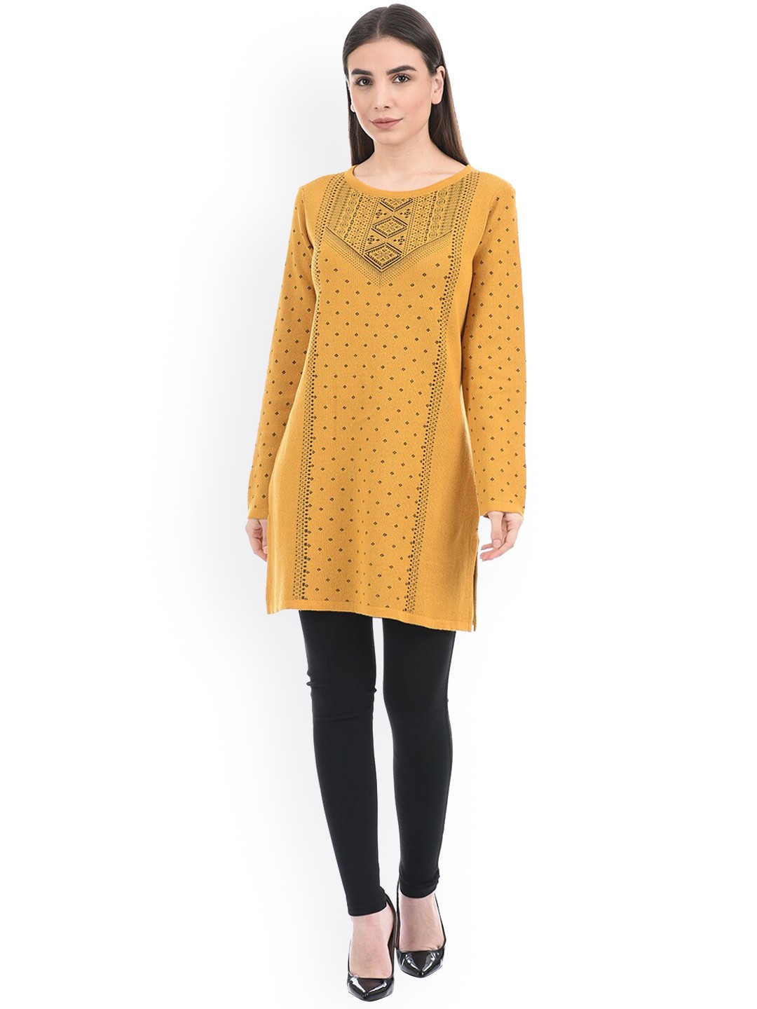 

American Eye Women Ethnic Motifs Indie Prints Jacquard Kurta, Yellow