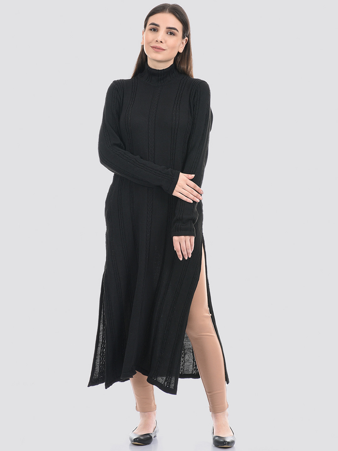 

American Eye Women Jacquard Acrylic Kurta, Black