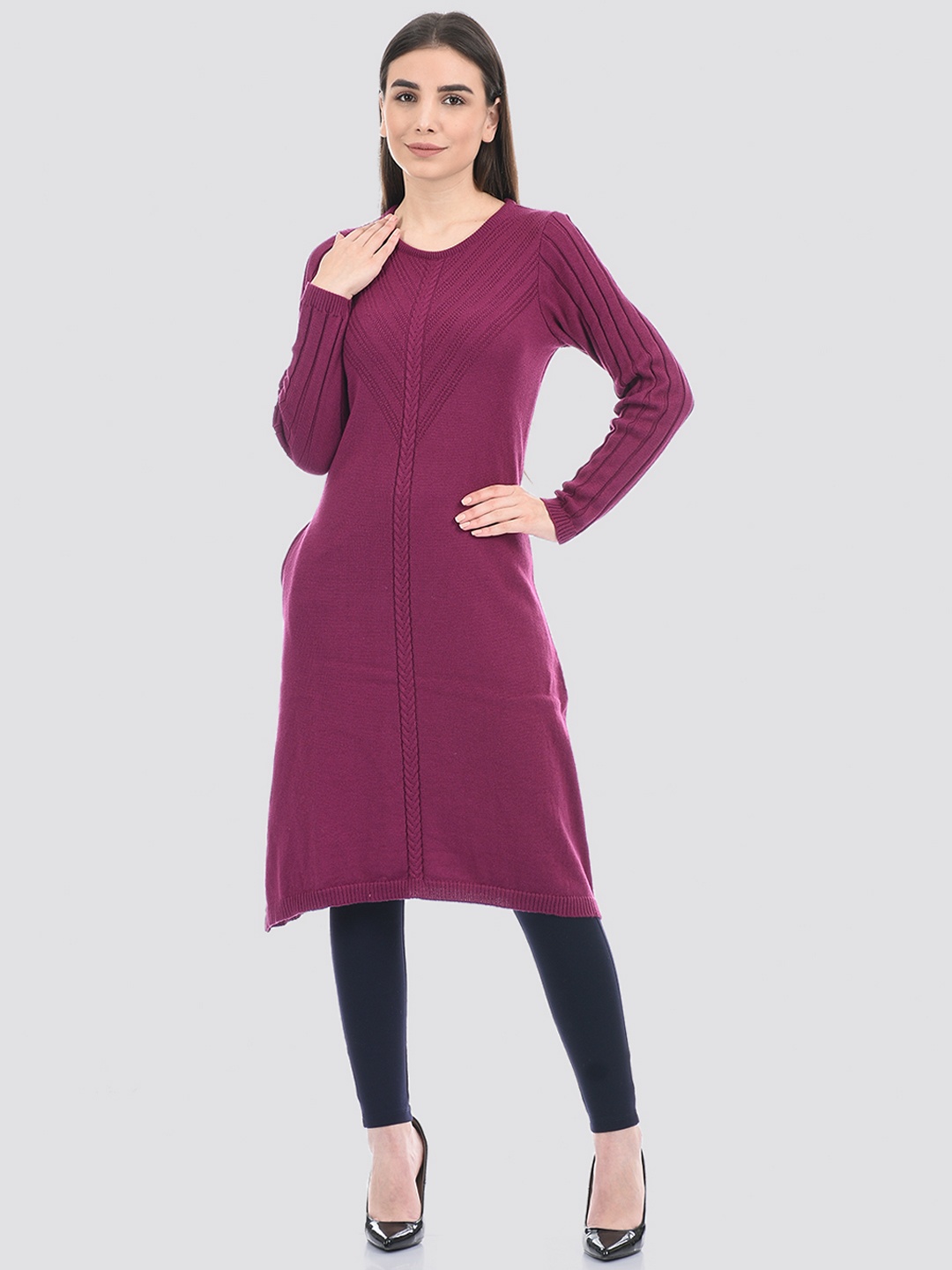 

American Eye Women Jacquard Acrylic Kurta, Purple