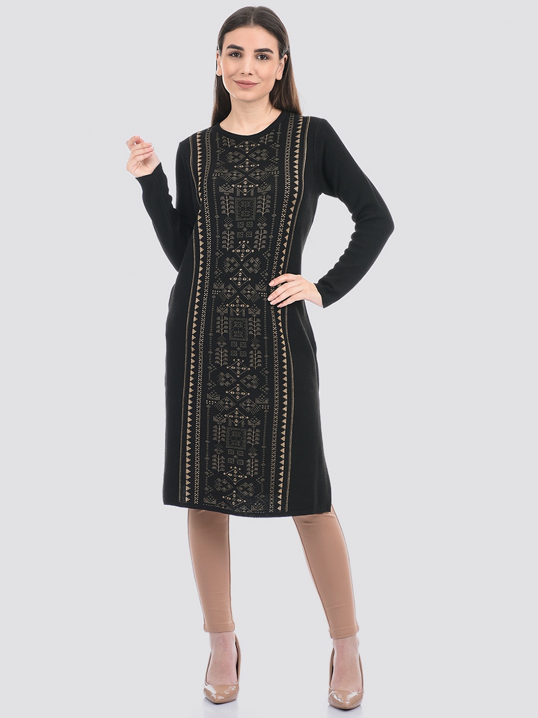 

American Eye Women Ethnic Motifs Acrylic Jacquard Kurta, Black