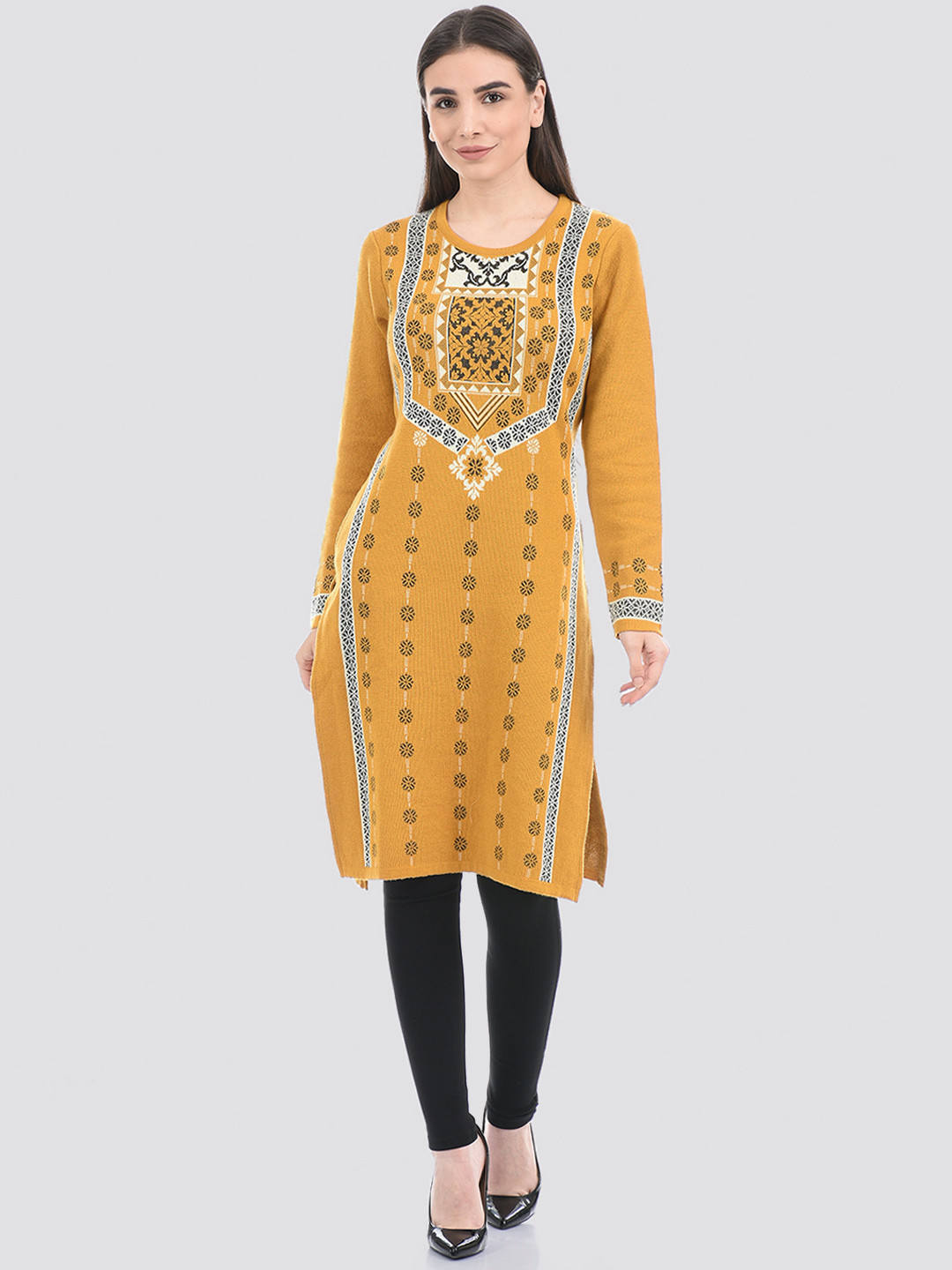 

American Eye Women Ethnic Motifs Printed Acrylic Kurta, Yellow