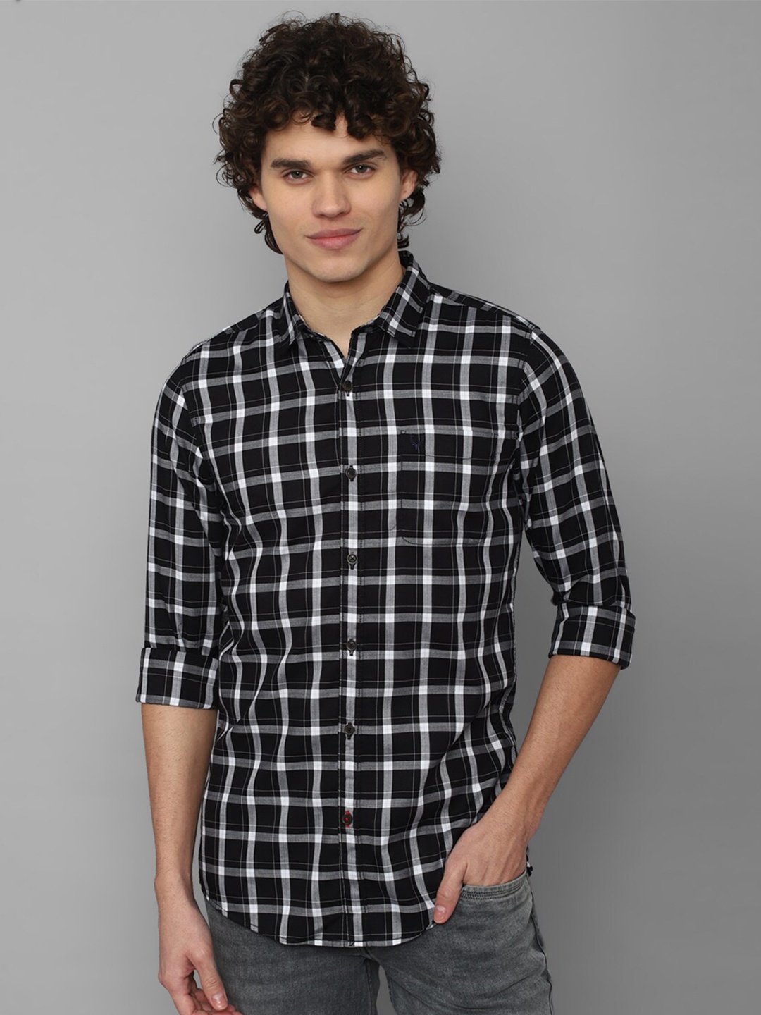 

Allen Solly Sport Men Windowpane Checks Casual Pure Cotton Shirt, Black