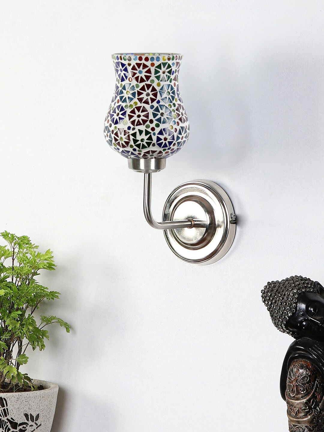 

Devansh White & Green Textured Mosaic Glass Shade Wall Mounted Lamp With Steel Base