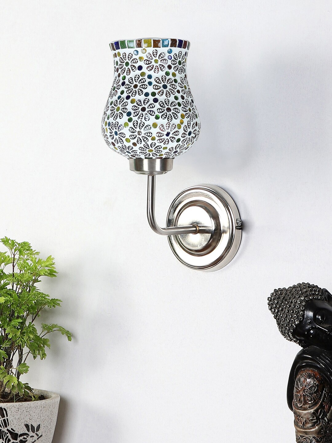 

Devansh White & Red Textured Mosaic Glass Shade Wall Mounted Lamp With Steel Base