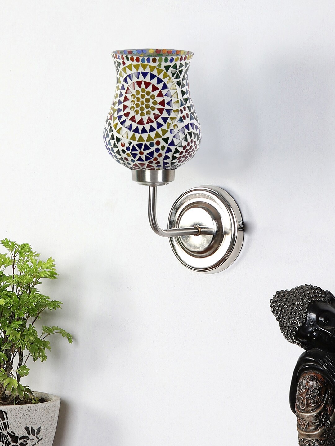 

Devansh White & Blue Mosaic Textured Wall Mounted Glass Lamp With Iron Base