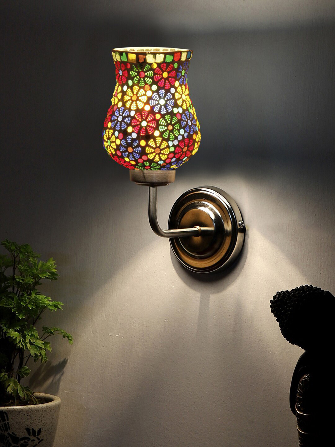 

Devansh White & Green Textured Mosaic Wall Mounted Glass Lamp With Steel Base