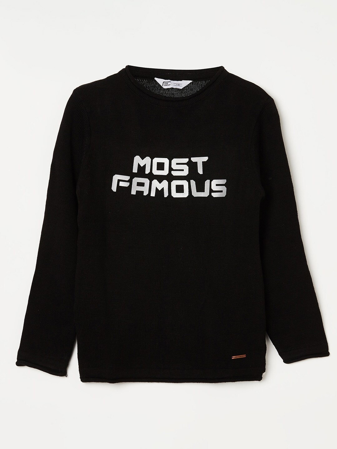

Fame Forever by Lifestyle Boys Typography Printed Acrylic Pullover Sweater, Black