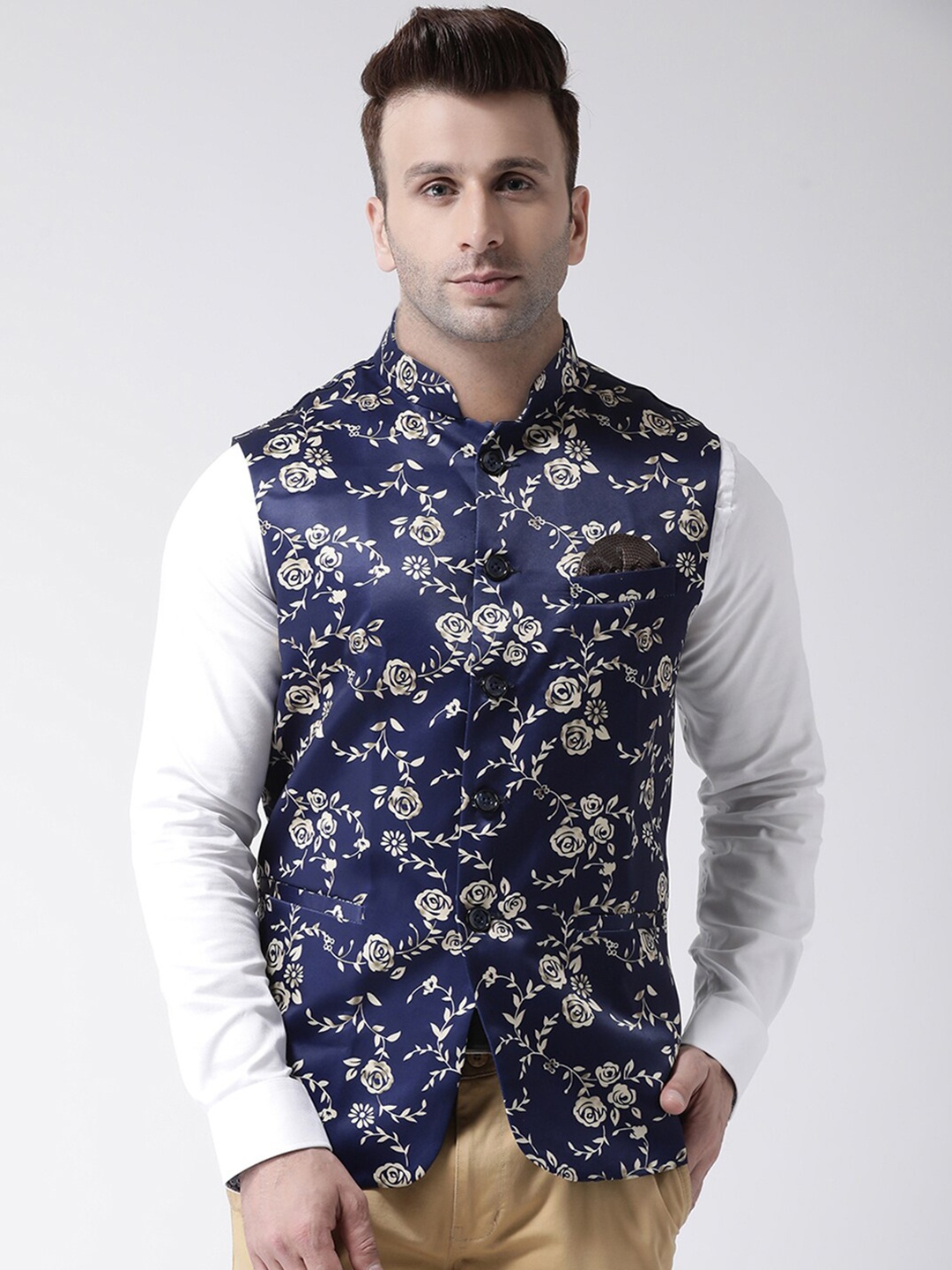 

hangup plus Men Printed Nehru Jackets, Blue