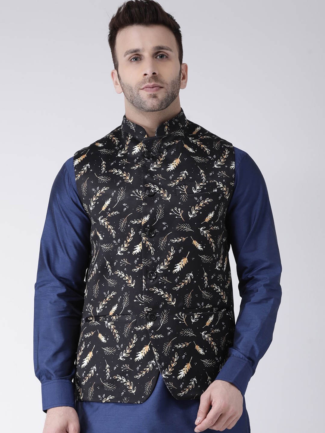 

hangup plus Men Printed Woven Nehru Jacket, Black