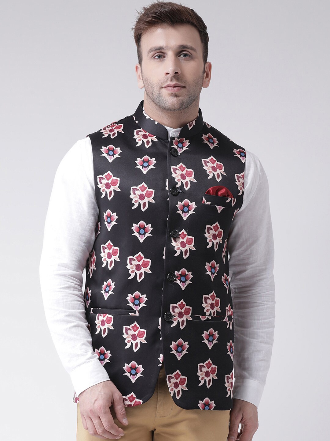 

hangup plus Men Printed Nehru Jackets, Black
