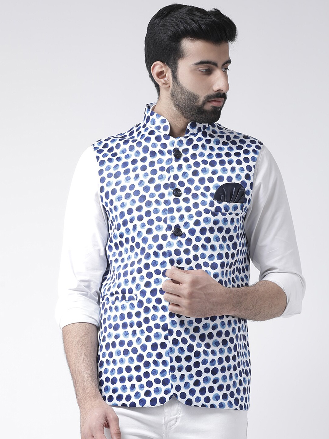 

hangup plus Men Printed Woven Nehru Jacket, White