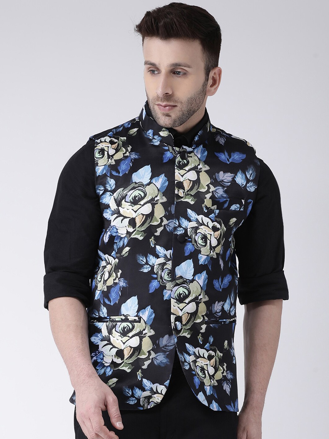 

hangup plus Men Printed Woven Nehru Jackets, Black