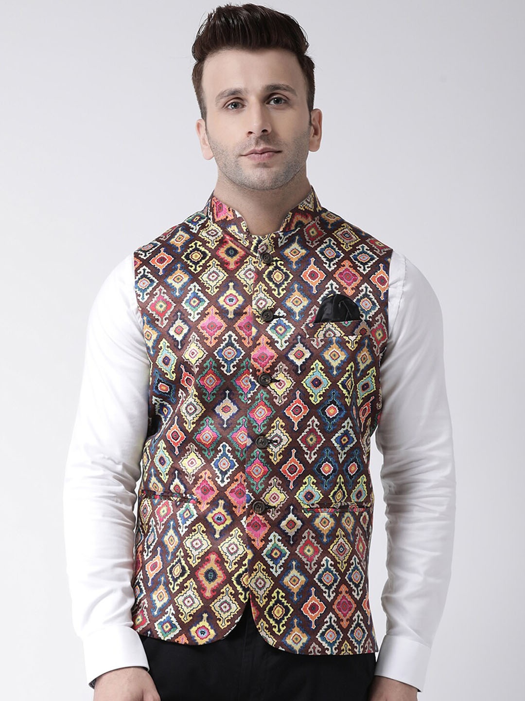 

hangup plus Men Printed Nehru Jackets, Brown