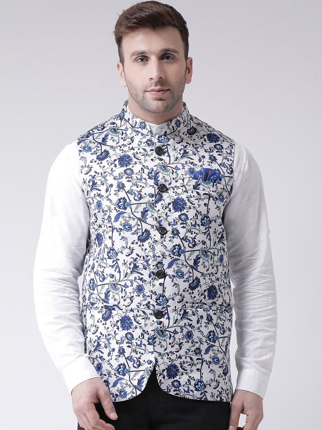 

hangup plus Men Printed Nehru Jackets, White