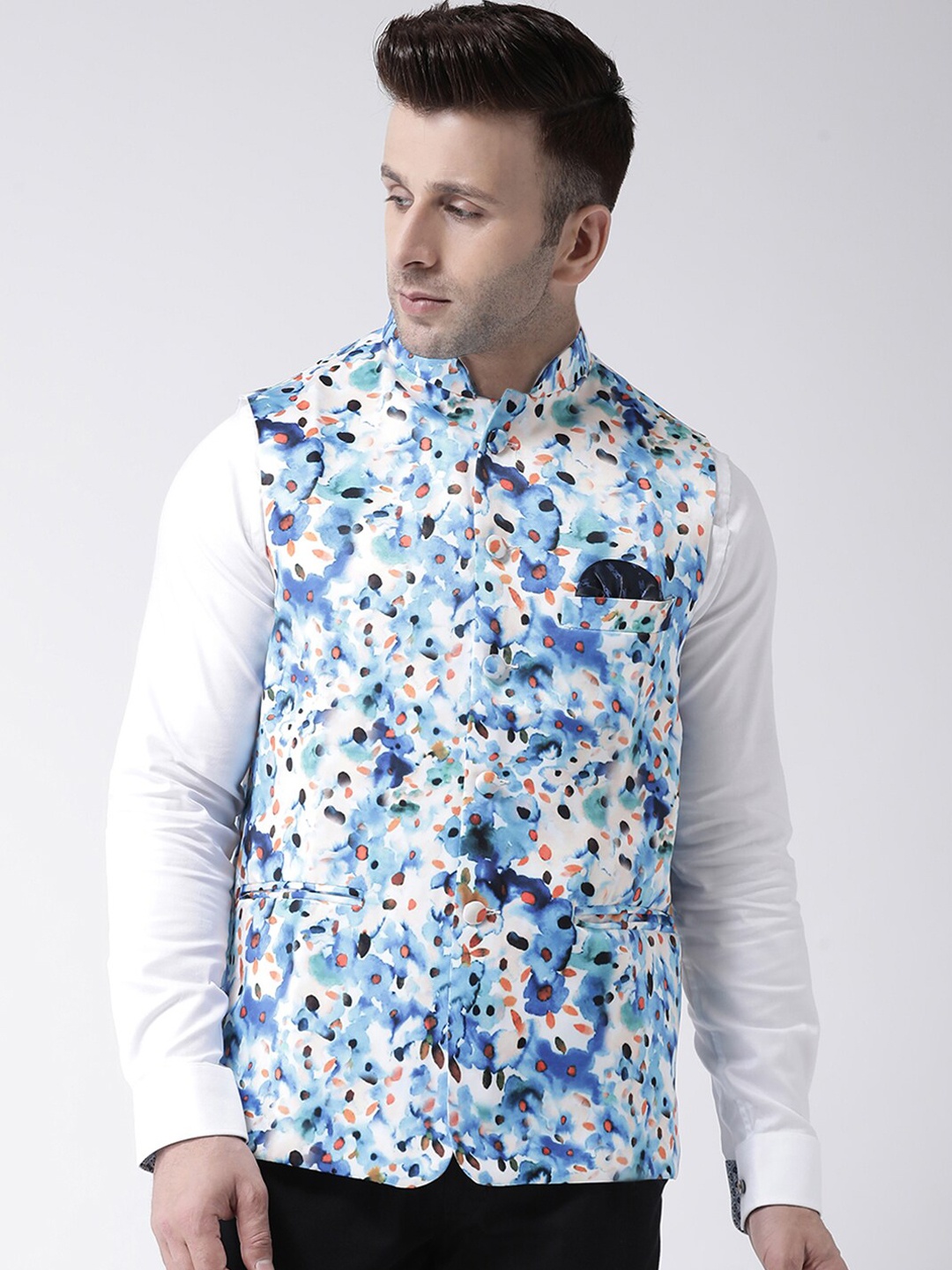 

hangup plus Men Printed Nehru Jacket, White