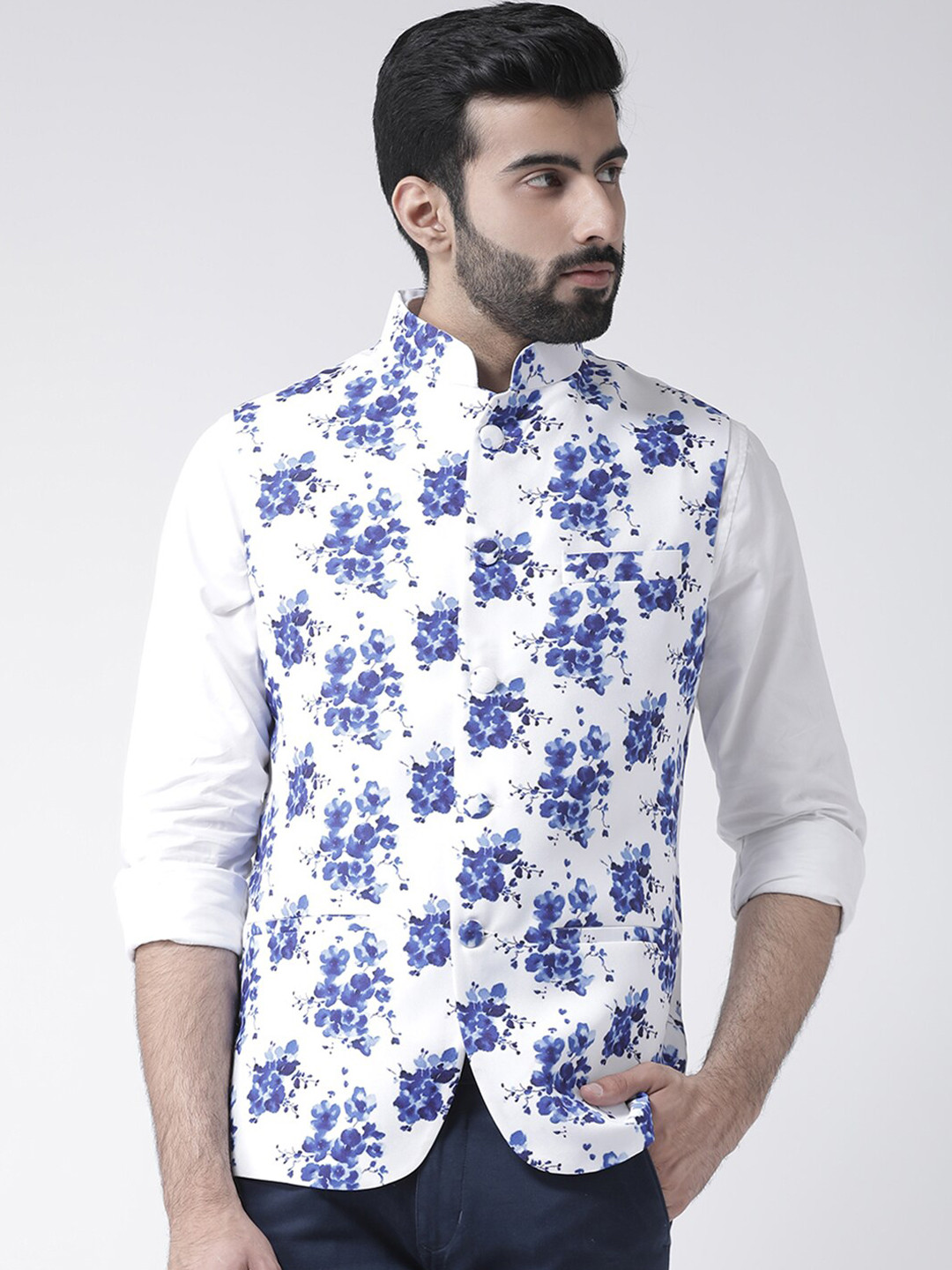 

hangup plus Men Printed Nehru Jackets, White